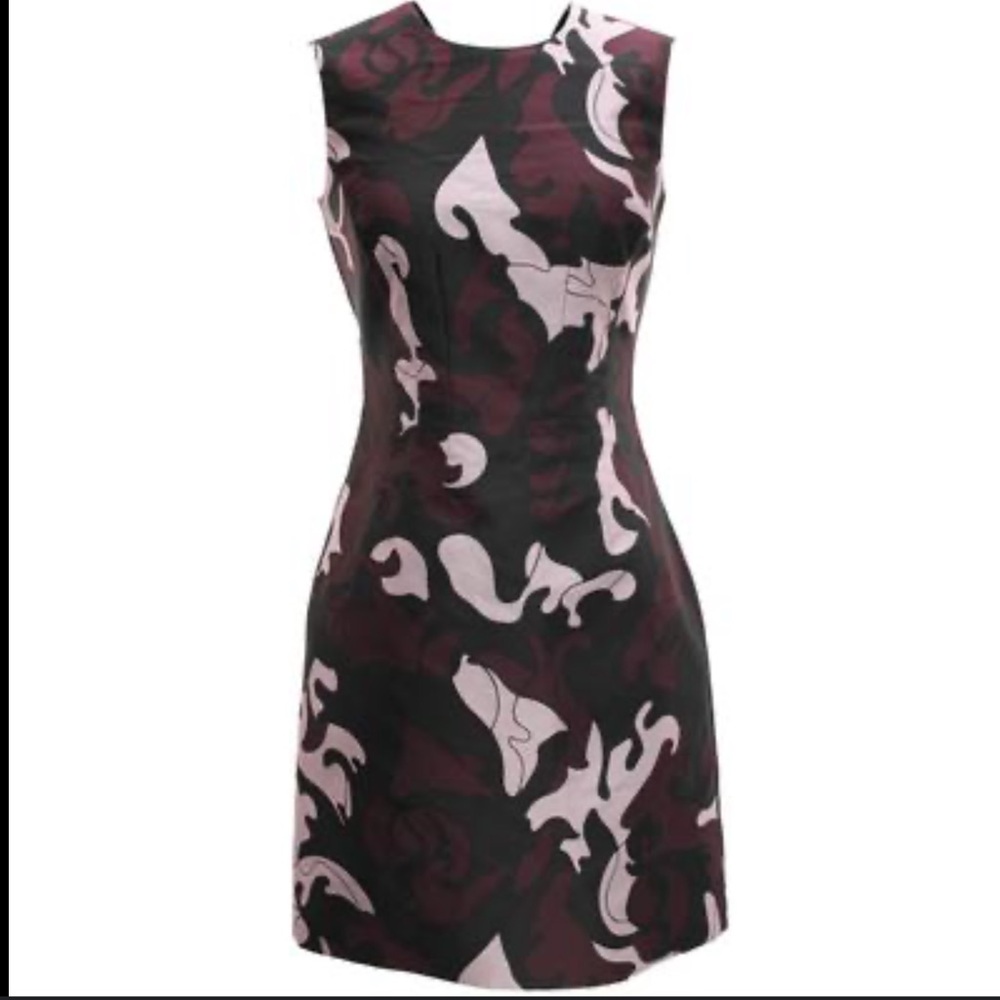 Authentic Gianni Versace Black Purple Abstract Print Satin Cocktail Dress 40 NWT